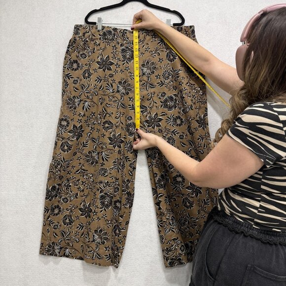 Nine West Jeans Pants Womens 2X Brown Black Floral Linen Blend Wide Leg Cropped - Picture 5 of 12